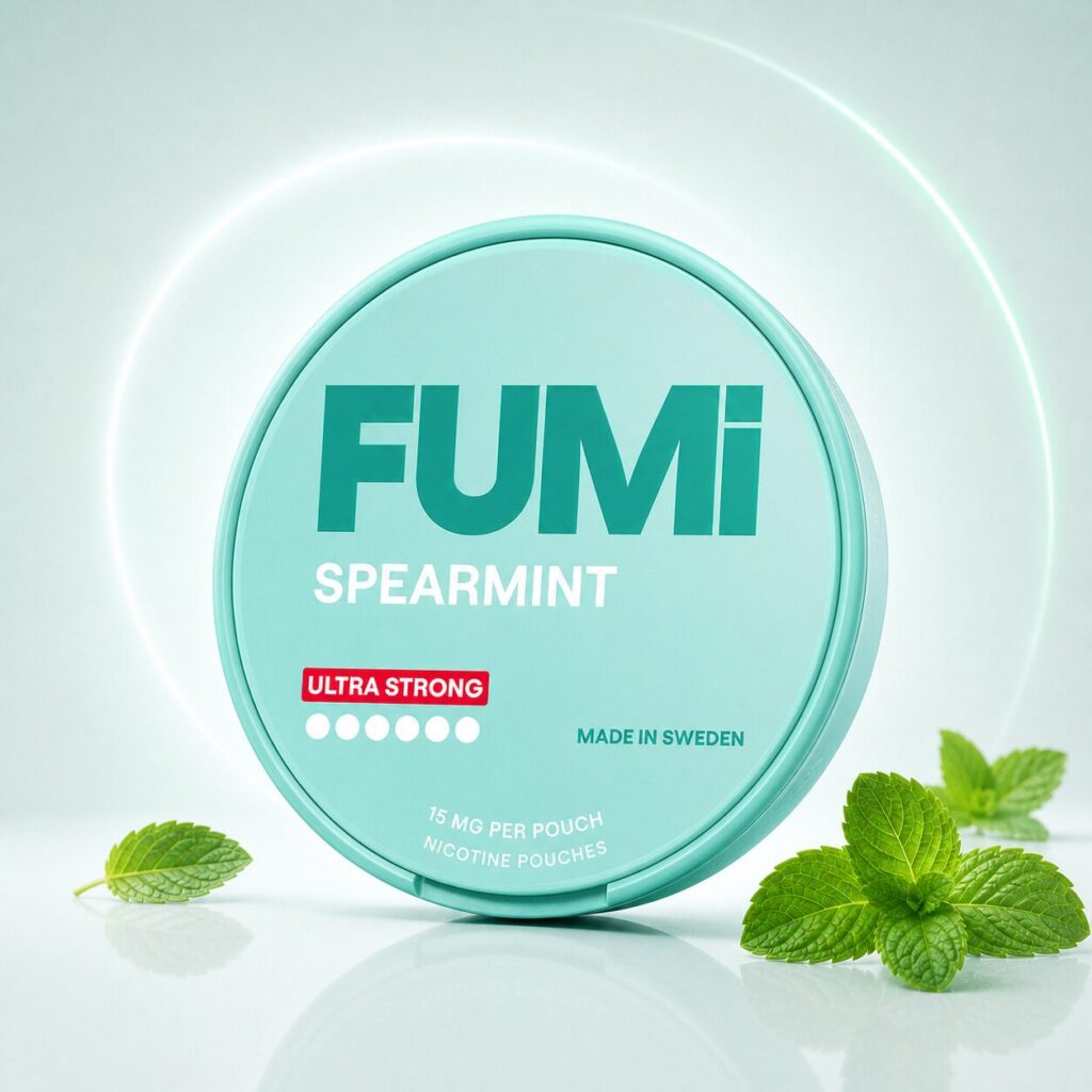 FUMi Spearmint Ultra Strong 15mg — 15mg nicotine per pouch, slim format, 20 pouches