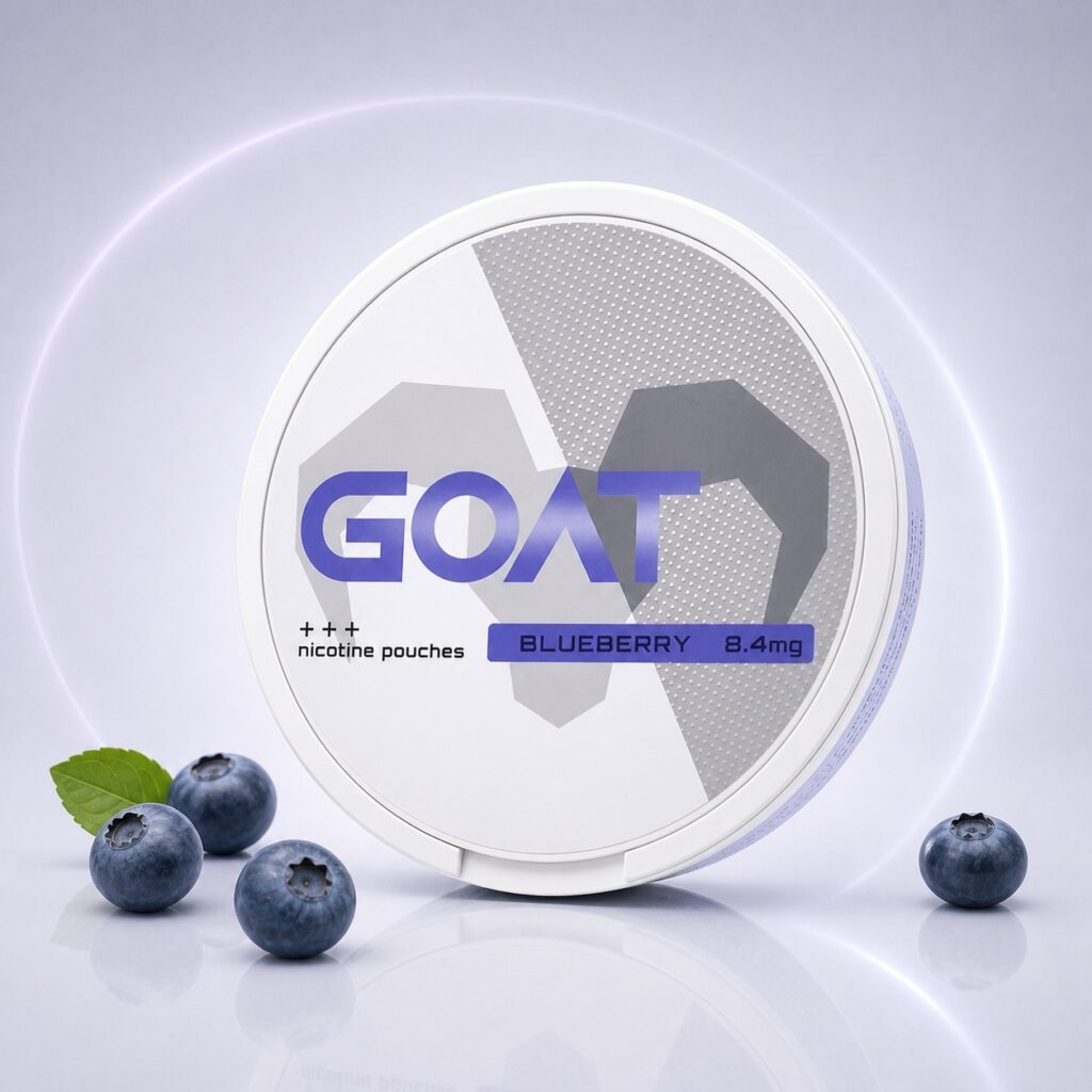GOAT Blueberry 8.4mg Nicotine Pouches — 8.4mg nicotine per pouch, slim format, 24 pouches