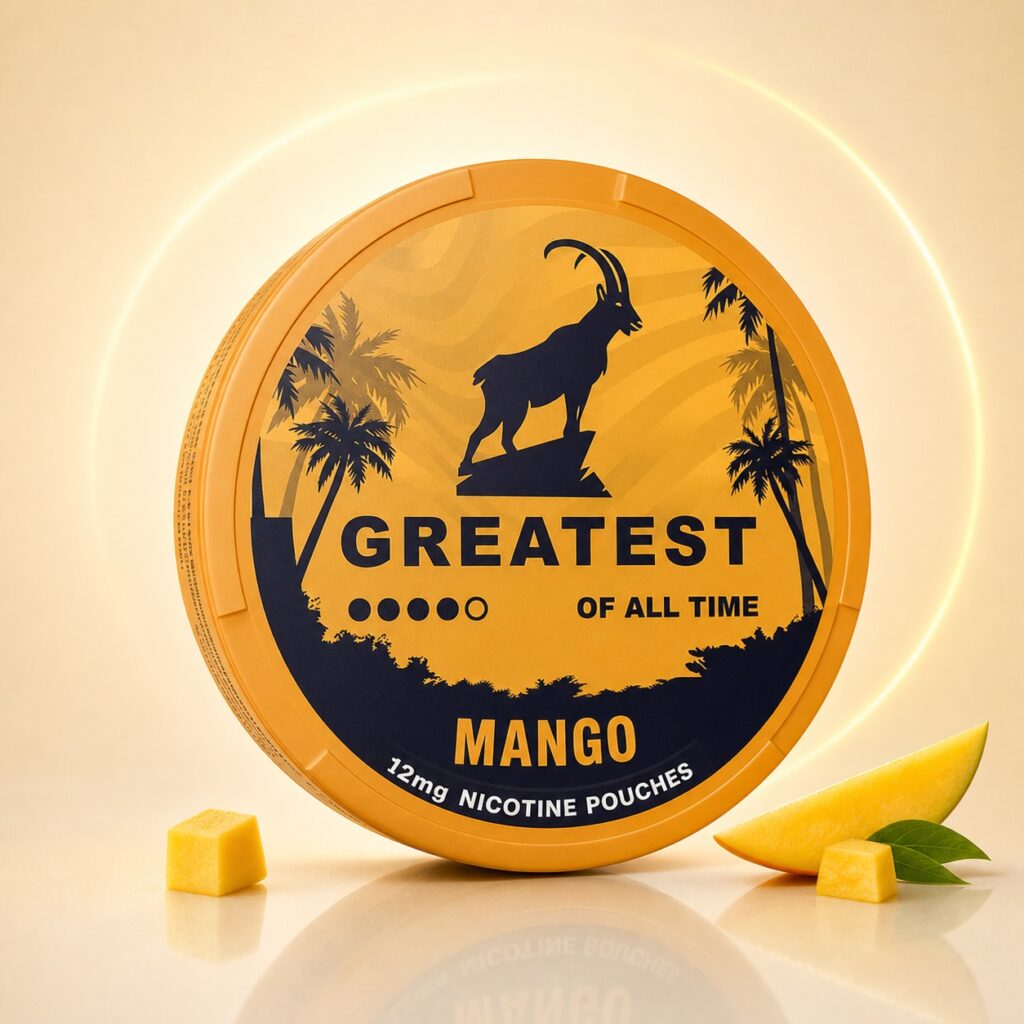 GREATEST Mango 12mg Nicotine Pouches — 12mg nicotine per pouch, slim format, 20 pouches