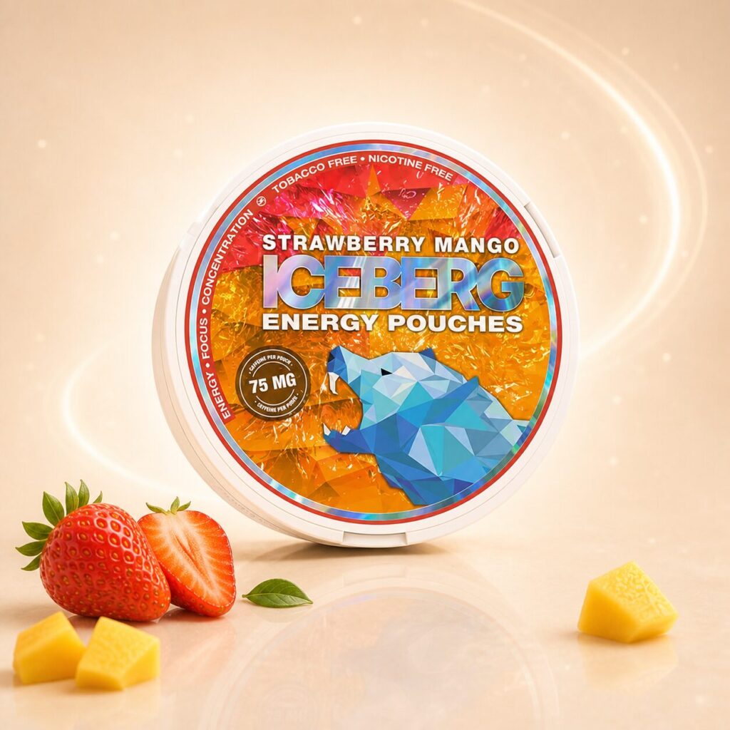 Iceberg Strawberry Mango 75mg caffeine pouch tin