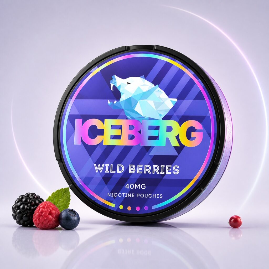 Iceberg Wild Berries 40mg Nicotine Pouches — 40mg nicotine per pouch, slim format, 20 pouches