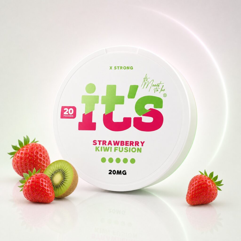 it's Strawberry Kiwi Fusion 20mg Nicotine Pouches — 20mg nicotine per pouch, slim format, 20 pouches