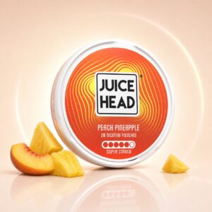 Juice Head Peach Pineapple 9mg Nicotine Pouches — 9mg nicotine per pouch, slim format, 20 pouches