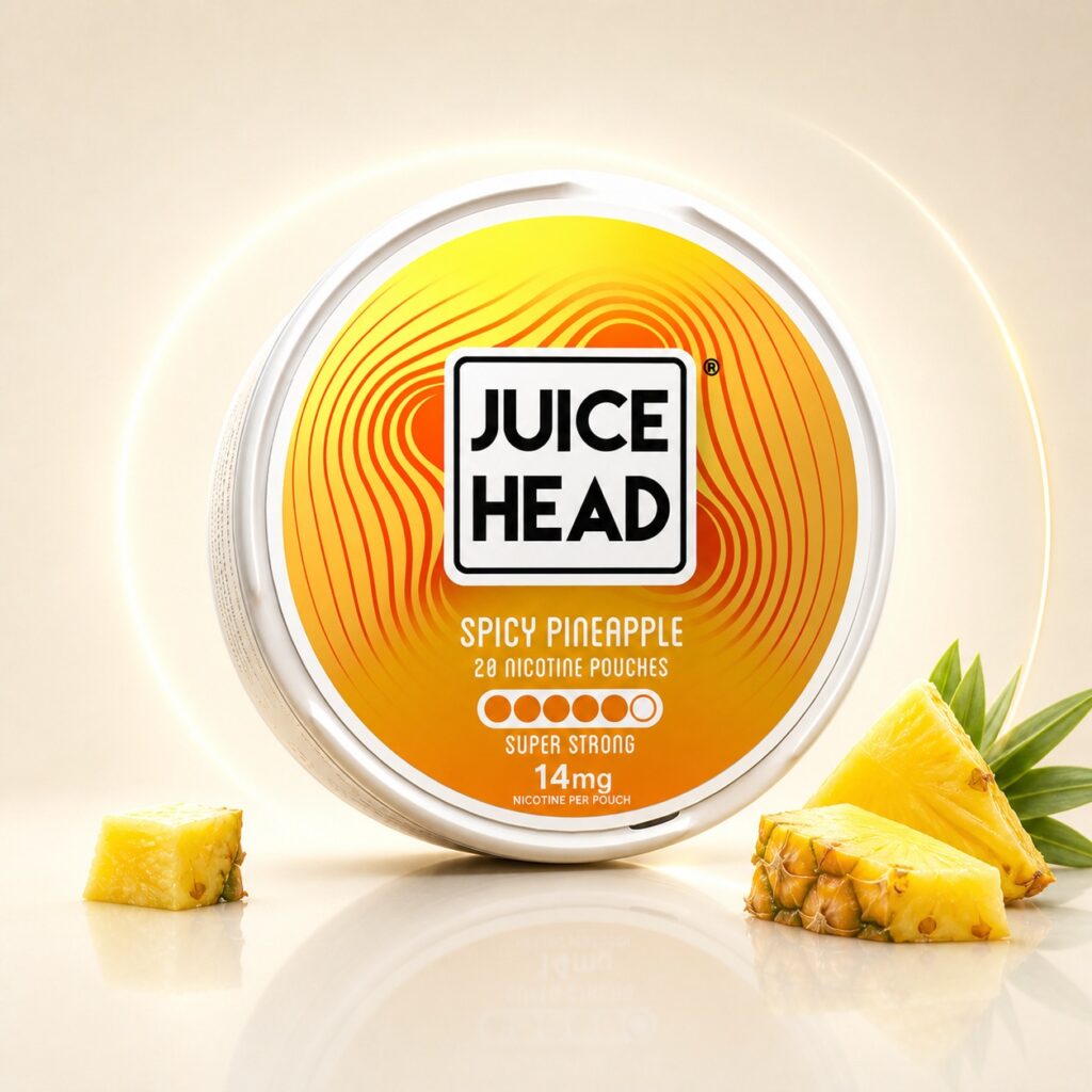 Juice Head Spicy Pineapple 14mg Nicotine Pouches — 14mg nicotine per pouch, slim format, 20 pouches