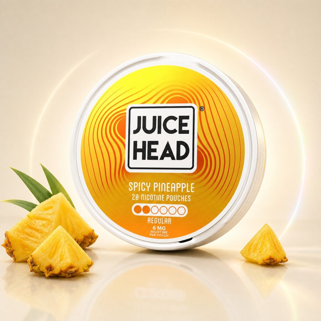 Juice Head Spicy Pineapple 6mg Nicotine Pouches — 6mg nicotine per pouch, slim format, 20 pouches