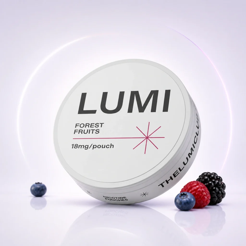 Lumi Forest Fruits 18mg Nicotine Pouches — 18mg nicotine per pouch, slim format, 20 pouches