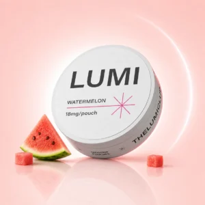 Lumi Watermelon 18mg Nicotine Pouches — 18mg nicotine per pouch, slim format, 20 pouches