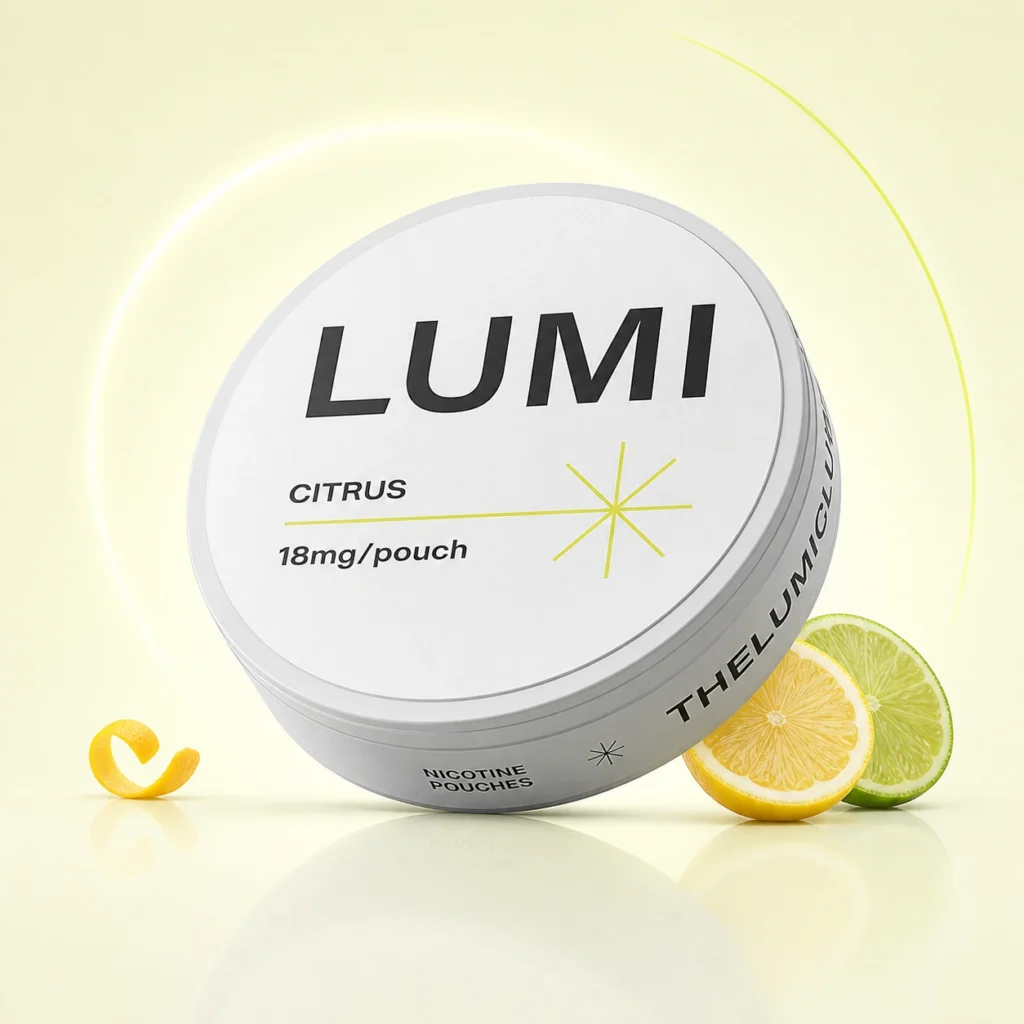 Lumi Citrus 18mg Nicotine Pouches — 18mg nicotine per pouch, slim format, 20 pouches