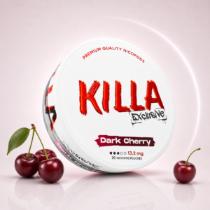Killa Exclusive Dark Cherry — 13.2mg nicotine per pouch, slim format, 20 pouches