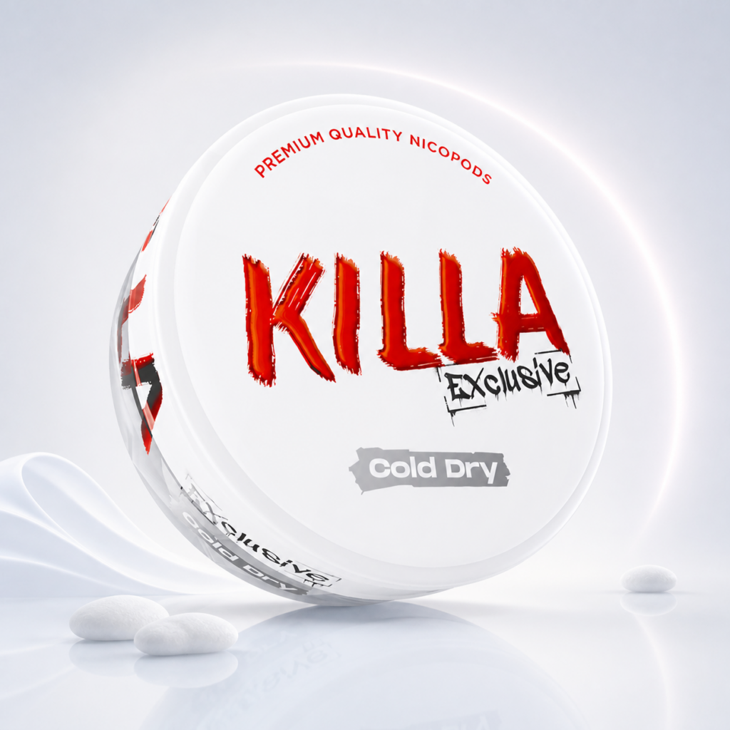 KILLA Exclusive Cold Dry — 13.2mg nicotine per pouch, slim format, 20 pouches