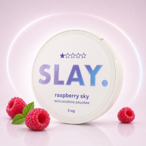 SLAY Raspberry Sky 3mg — 3mg nicotine per pouch, mini format, 20 pouches