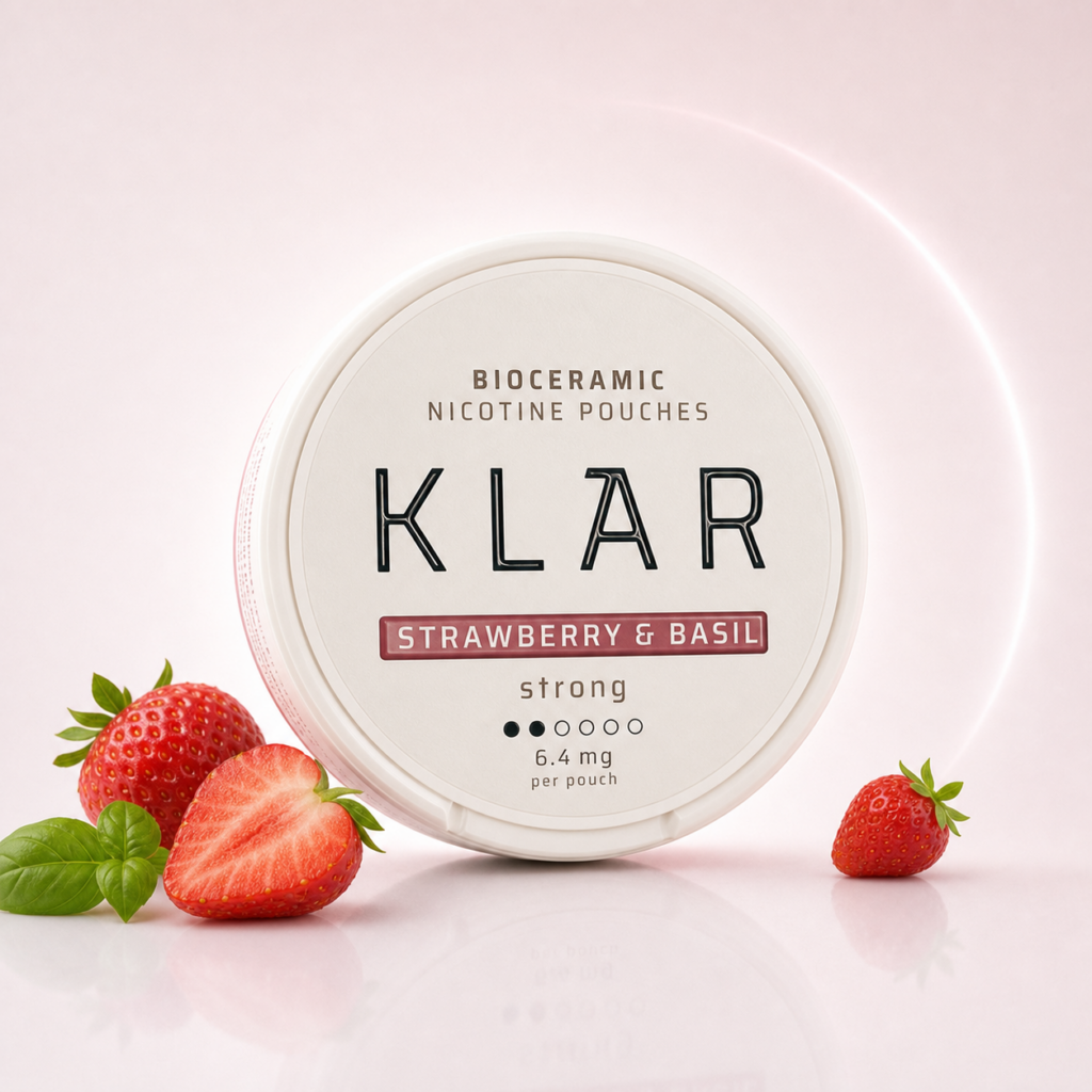 KLAR Strawberry & Basil Strong Mini 6mg — 6.4mg nicotine per pouch, mini format, 20 pouches