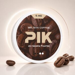 PIK Belgian Coffee 6mg Nicotine Pouches — 6mg nicotine per pouch, slim format, 20 pouches