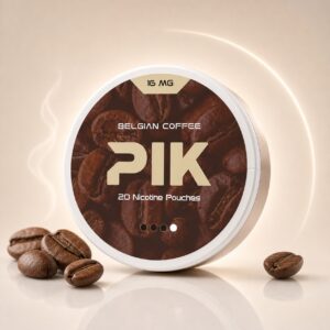PIK Belgian Coffee 16mg Nicotine Pouches — 16mg nicotine per pouch, slim format, 20 pouches
