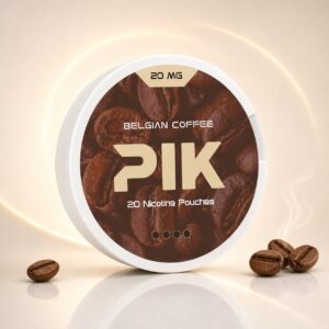 PIK Belgian Coffee 20mg Nicotine Pouches — 20mg nicotine per pouch, slim format, 20 pouches
