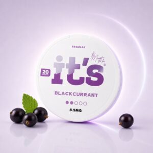 it's Blackcurrant 8.5mg Nicotine Pouches — 8.5mg nicotine per pouch, slim format, 20 pouches