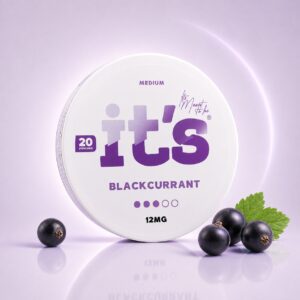 it's Blackcurrant 12mg Nicotine Pouches — 12mg nicotine per pouch, slim format, 20 pouches
