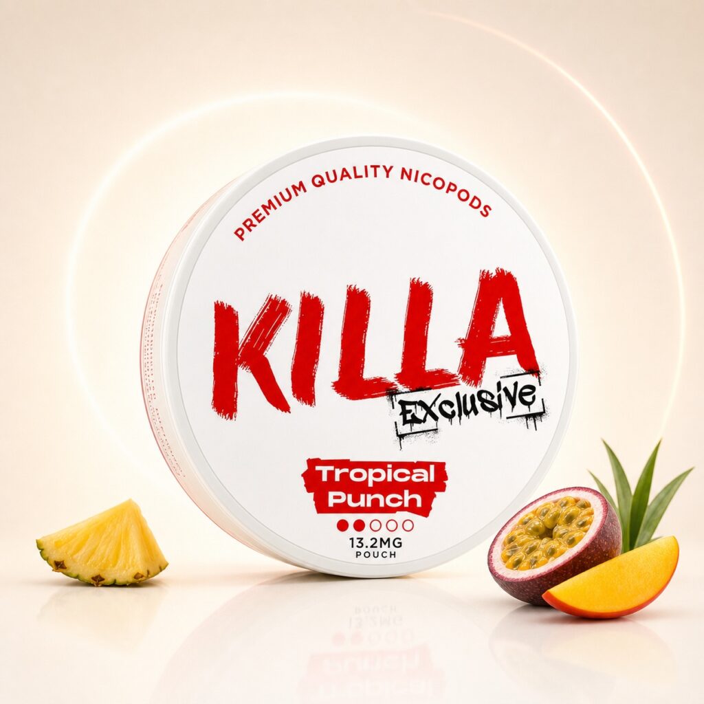 KILLA Tropical Punch 13.2mg Nicotine Pouches — 13.2mg nicotine per pouch, slim format, 20 pouches