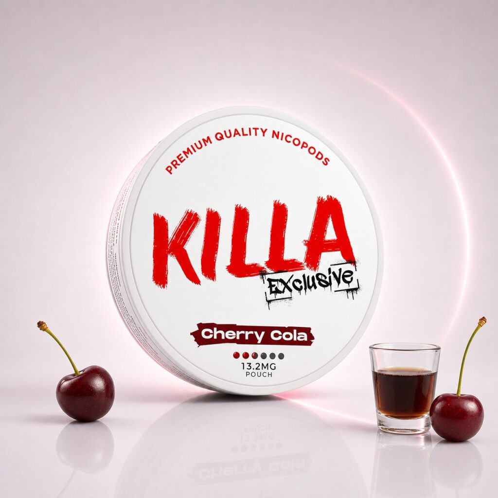 KILLA Cherry Cola 13.2mg Nicotine Pouches — 13.2mg nicotine per pouch, slim format, 20 pouches