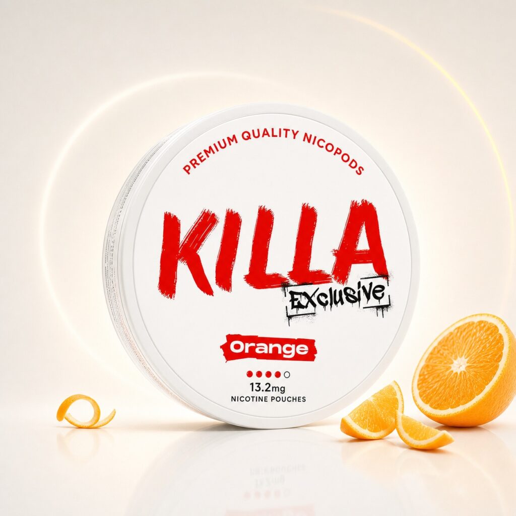 KILLA Orange 13.2mg Nicotine Pouches — 13.2mg nicotine per pouch, slim format, 20 pouches