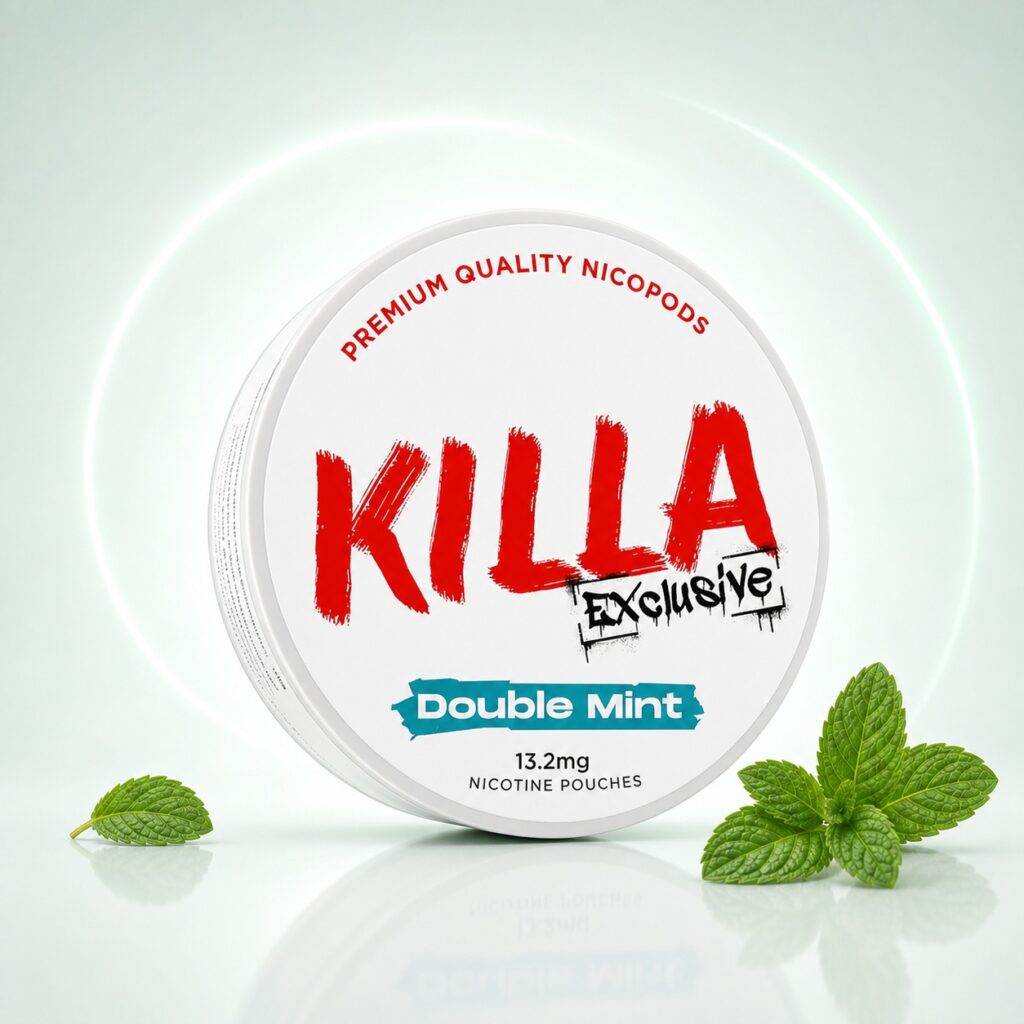 KILLA Double Mint 13.2mg Nicotine Pouches — 13.2mg nicotine per pouch, slim format, 20 pouches
