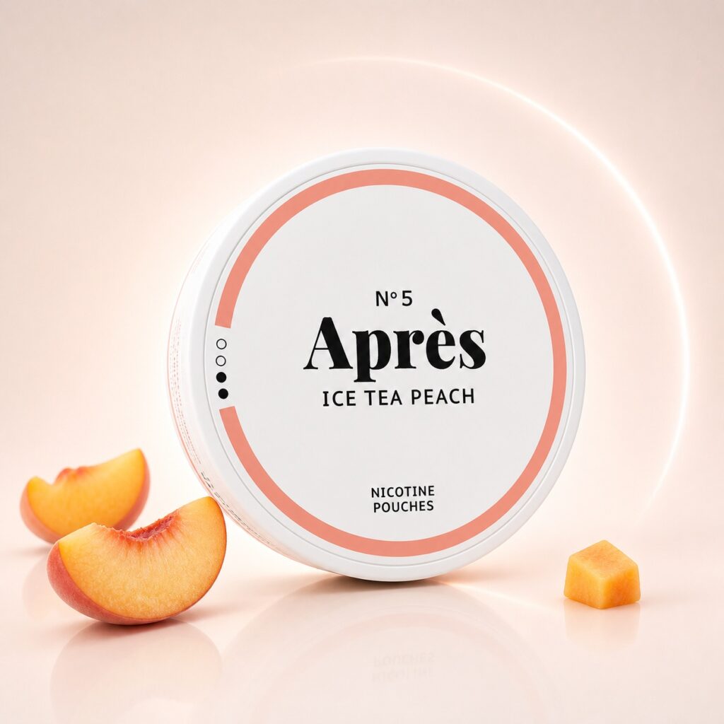 Apres Ice Tea Peach 4.4mg Nicotine Pouches — 4.4mg nicotine per pouch, slim format, 20 pouches