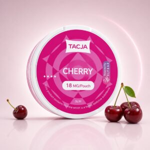 TACJA Cherry Ice 18mg Nicotine Pouches — 18mg nicotine per pouch, slim format, 20 pouches