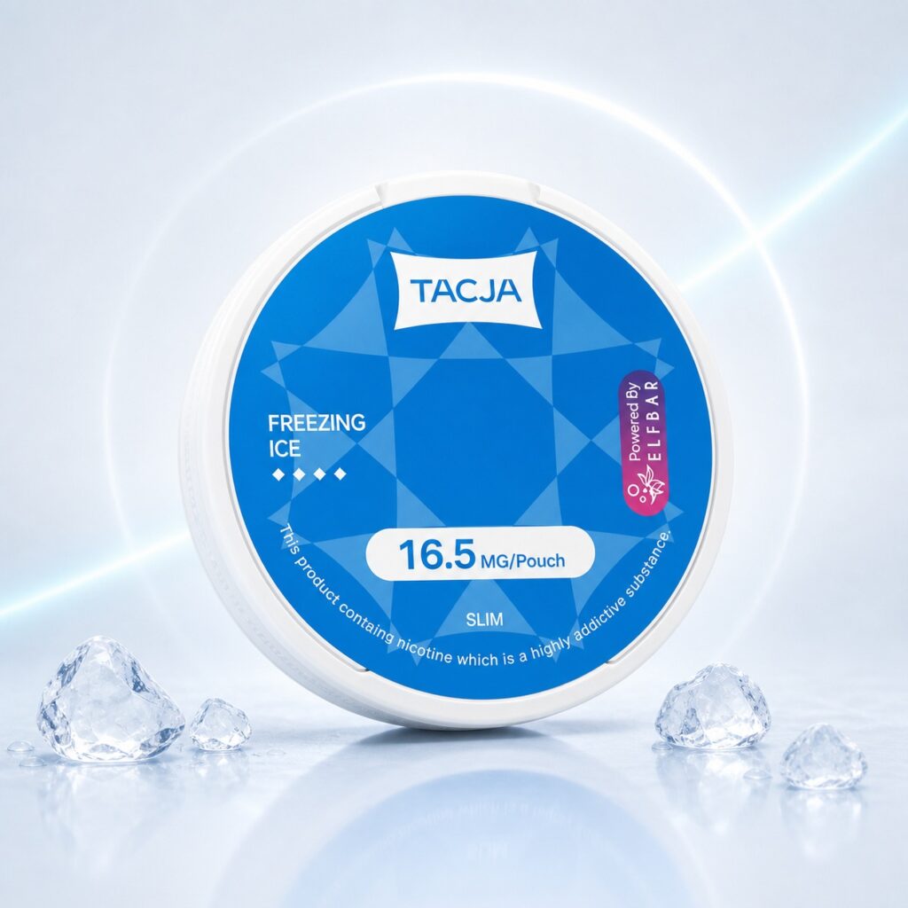 TACJA Freezing Ice 16.5mg Nicotine Pouches — 16.5mg nicotine per pouch, slim format, 20 pouches