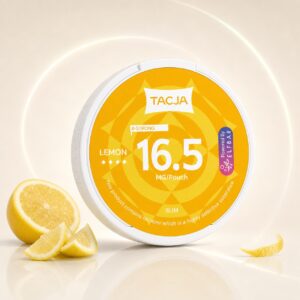 TACJA Lemon Mango 16.5mg Nicotine Pouches — 16.5mg nicotine per pouch, slim format, 20 pouches