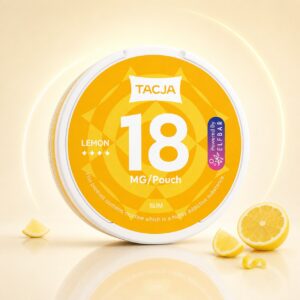 TACJA Lemon Mango 18mg Nicotine Pouches — 18mg nicotine per pouch, slim format, 20 pouches