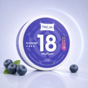 TACJA Blueberry Sour Raspberry 18mg Nicotine Pouches — 18mg nicotine per pouch, slim format, 20 pouches