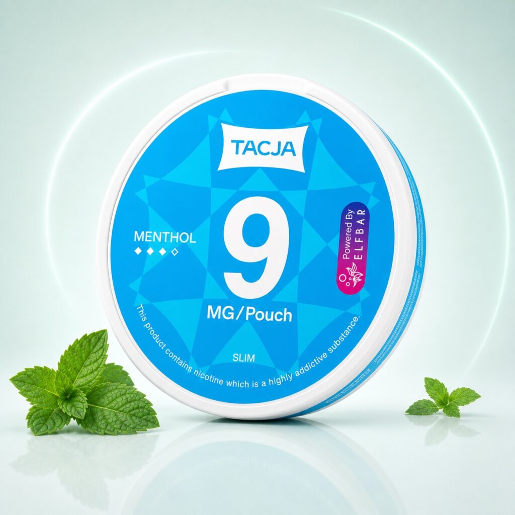 TACJA Menthol 9mg Nicotine Pouches — 9mg nicotine per pouch, slim format, 20 pouches