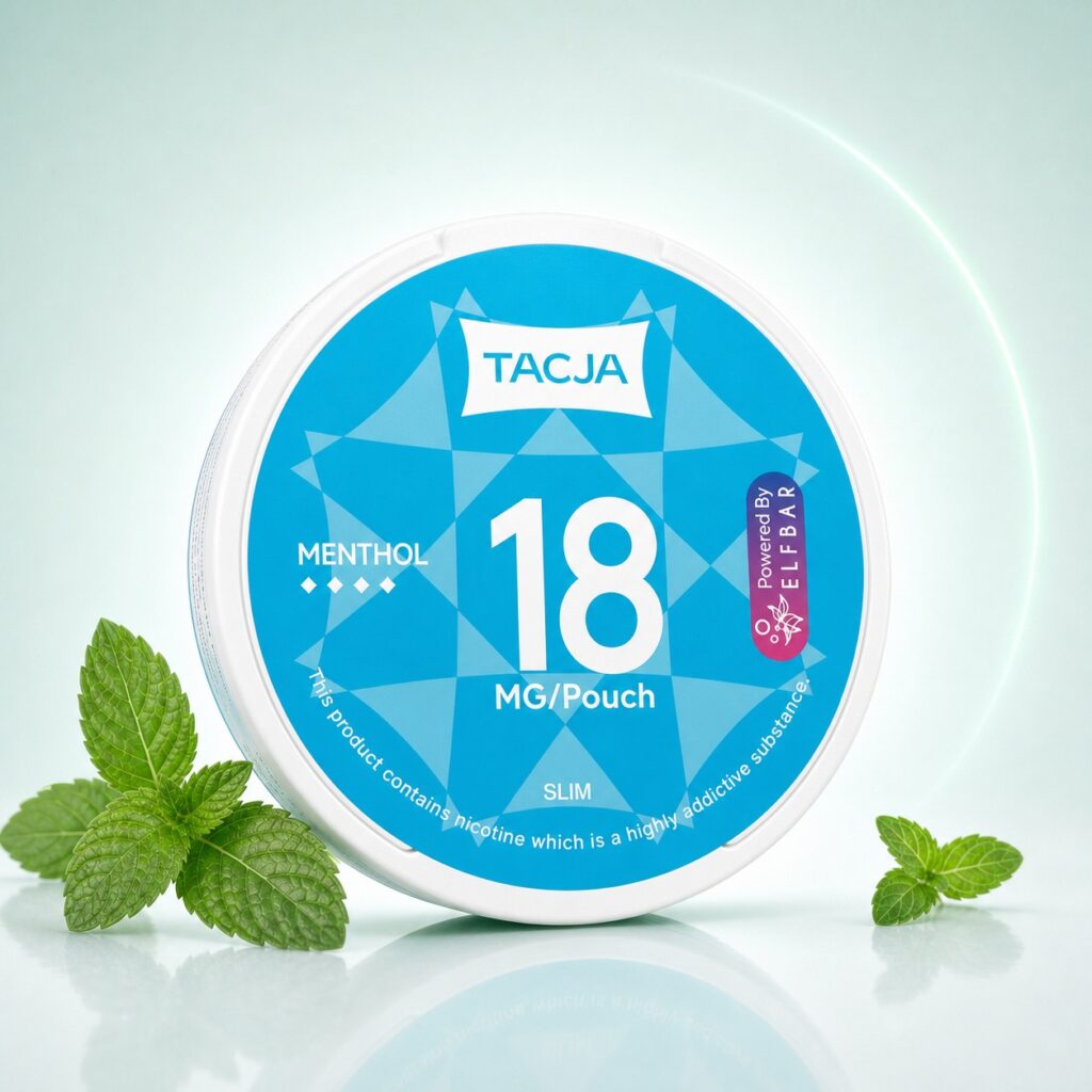 TACJA Menthol 18mg Nicotine Pouches — 18mg nicotine per pouch, slim format, 20 pouches