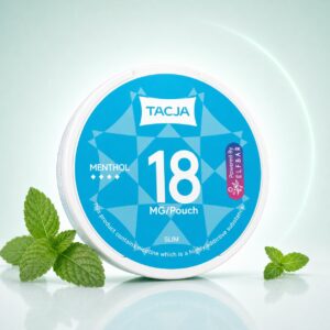 TACJA Menthol 18mg Nicotine Pouches — 18mg nicotine per pouch, slim format, 20 pouches