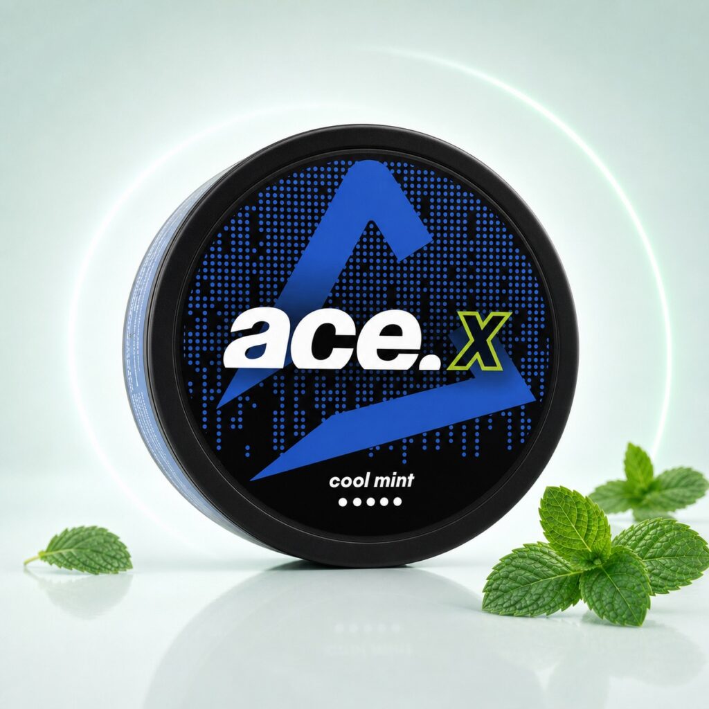 Ace X Cool Mint 8mg Nicotine Pouches — 8mg nicotine per pouch, slim format, 20 pouches