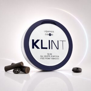 Klint Liquorice 8.4mg Nicotine Pouches — 8.4mg nicotine per pouch, slim format, 20 pouches