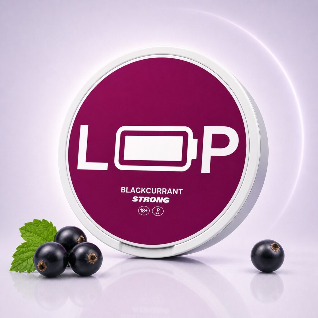 Loop Cassis Bliss 9.4mg Nicotine Pouches — 9.4mg nicotine per pouch, slim format, 22 pouches