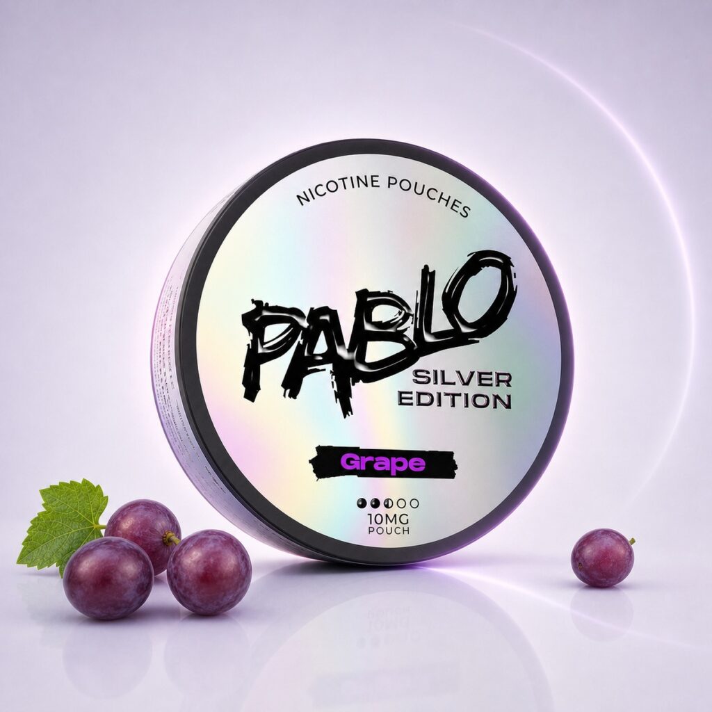 Pablo Grape Ice 10mg Nicotine Pouches — 10mg nicotine per pouch, slim format, 20 pouches