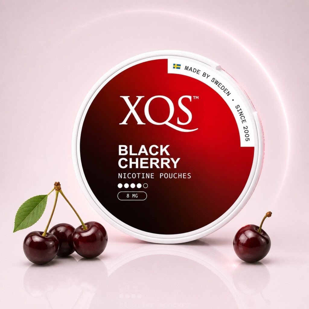 XQS Black Cherry 8mg Nicotine Pouches — 8mg nicotine per pouch, slim format, 20 pouches
