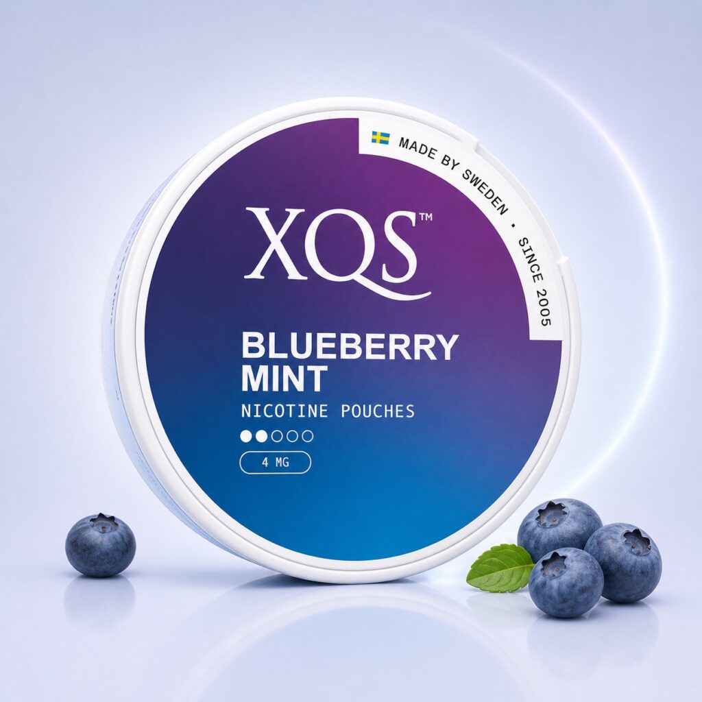 XQS Blueberry Mint 4mg Nicotine Pouches — 4mg nicotine per pouch, slim format, 20 pouches