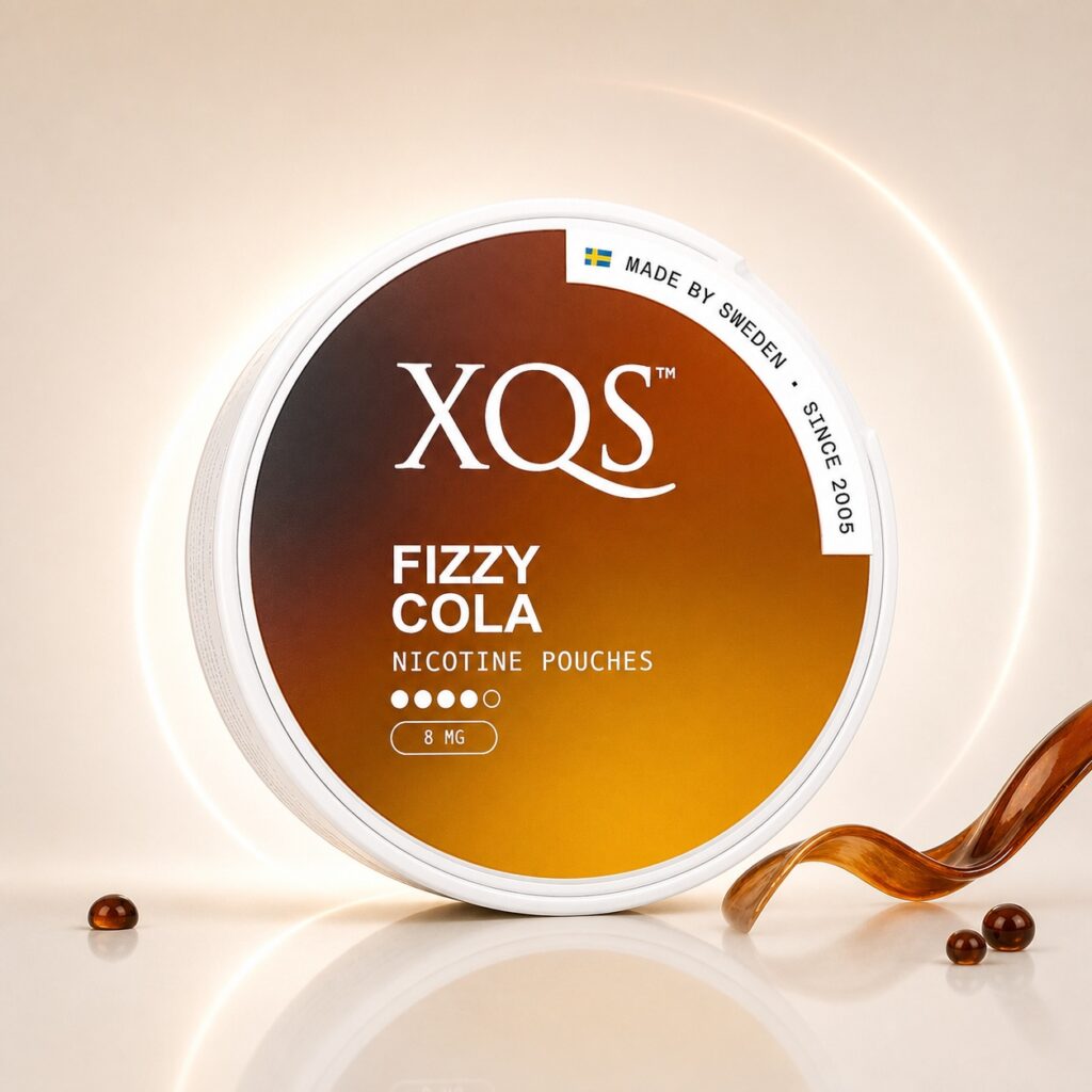 XQS Fizzy Cola 8mg Nicotine Pouches — 8mg nicotine per pouch, slim format, 20 pouches