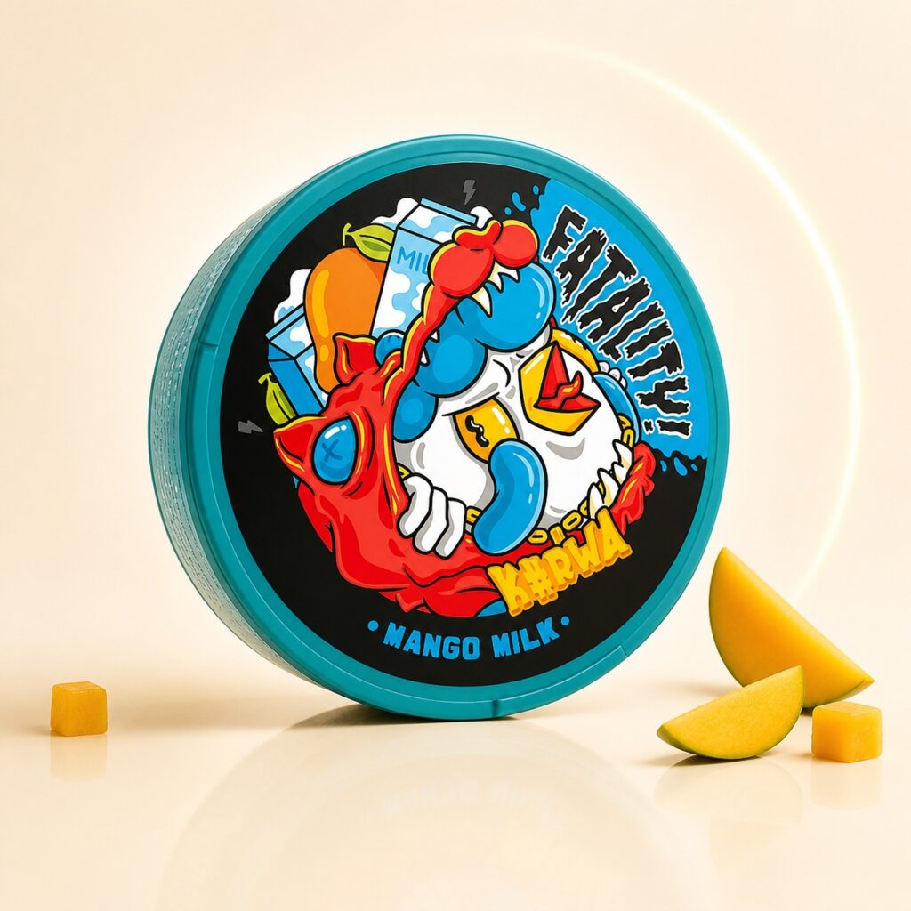 Kurwa Mango Milk 36mg Nicotine Pouches — 36mg nicotine per pouch, slim format, 20 pouches