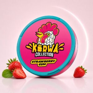 Kurwa Strawberry Gum 12.8mg Nicotine Pouches — 12.8mg nicotine per pouch, slim format, 20 pouches