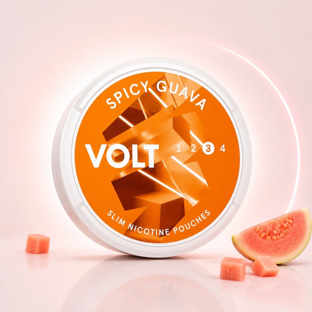 Volt Spicy Guava 7mg Nicotine Pouches — 7mg nicotine per pouch, slim format, 21 pouches