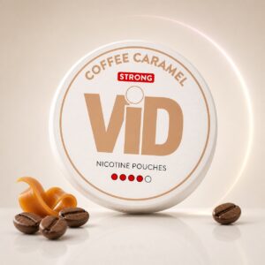ViD Coffee Caramel 8mg Nicotine Pouches — 8mg nicotine per pouch, slim format, 20 pouches