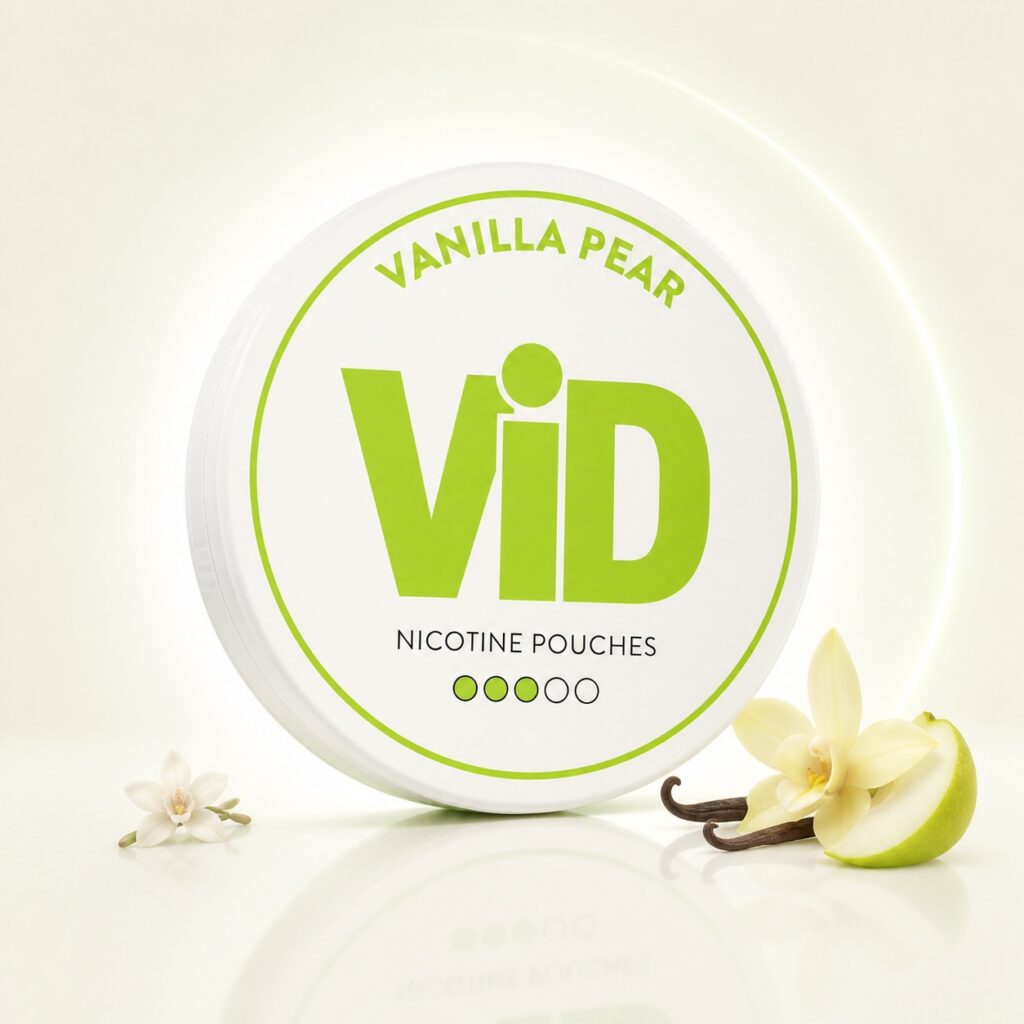 ViD Vanilla Pear 6mg Nicotine Pouches — 6mg nicotine per pouch, slim format, 20 pouches