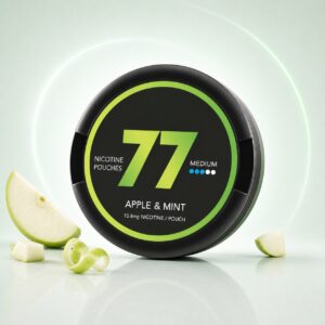 77 Apple & Mint 10.4mg Nicotine Pouches — 10.4mg nicotine per pouch, slim format, 20 pouches