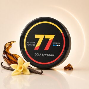 77 Cola & Vanilla 10.4mg Nicotine Pouches — 10.4mg nicotine per pouch, slim format, 20 pouches