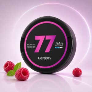 77 Raspberry 10.4mg Nicotine Pouches — 10.4mg nicotine per pouch, slim format, 20 pouches