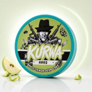 Kurwa Apple Lemon Pear Cake 12.8mg Nicotine Pouches — 12.8mg nicotine per pouch, slim format, 20 pouches